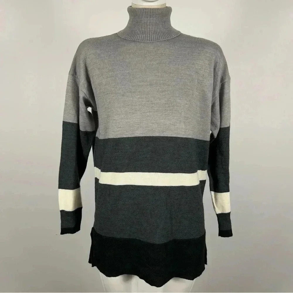 Bartolini Merino Quiet Luxury Dark Academia Wool Mock Neck Tunic S Grey/Black